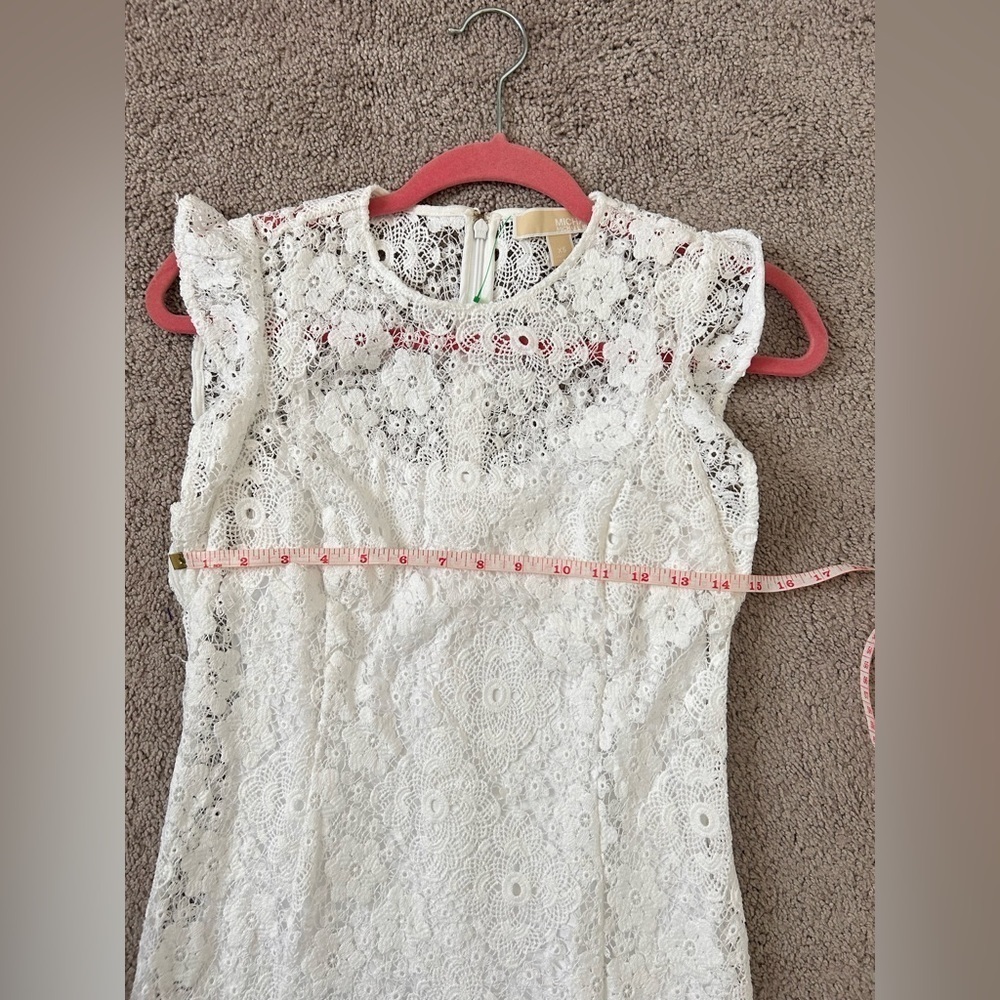 MICHAEL KORS White Floral Embroidered Ruffle Sleeve A-line Dress - Picture 7 of 8